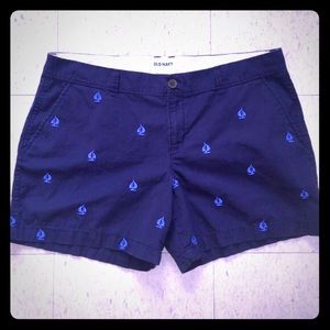 Navy Chino Shorts w/Adorable Sailboat Embroidery